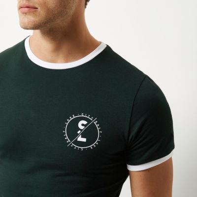 Green muscle fit ringer T-shirt
